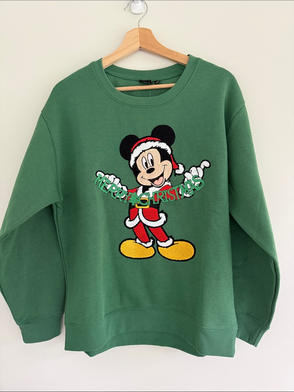 Disney Green Mickey Mouse Christmas Crewneck Sweater, L